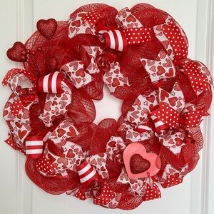 Valentine’s Day Wreath Red White Valentine Front Door Decor Handmade